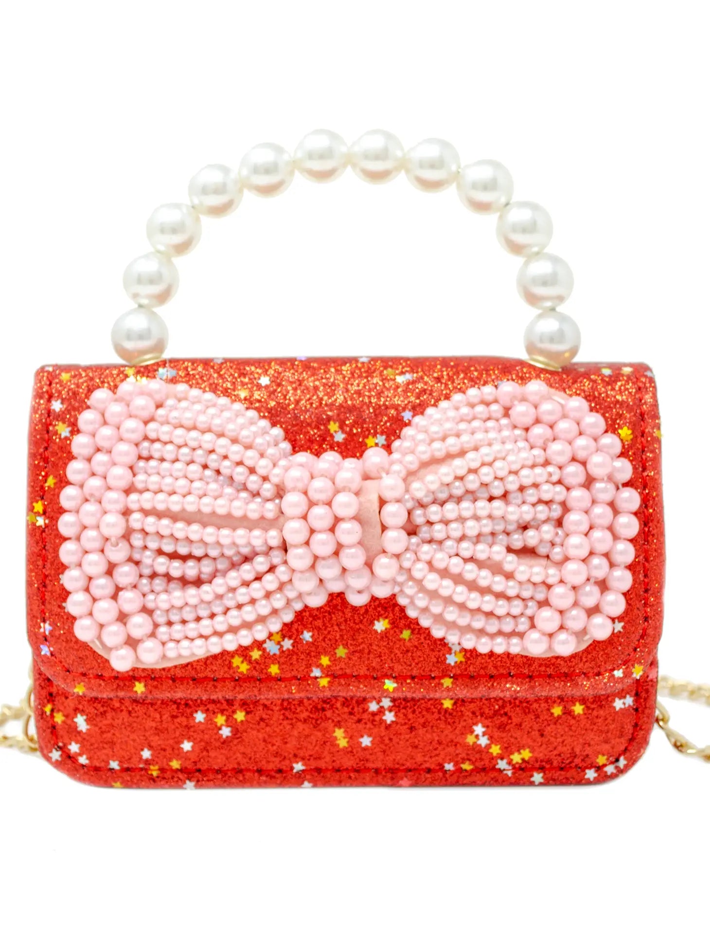 Glitter Pearl Handle Bow Handbag