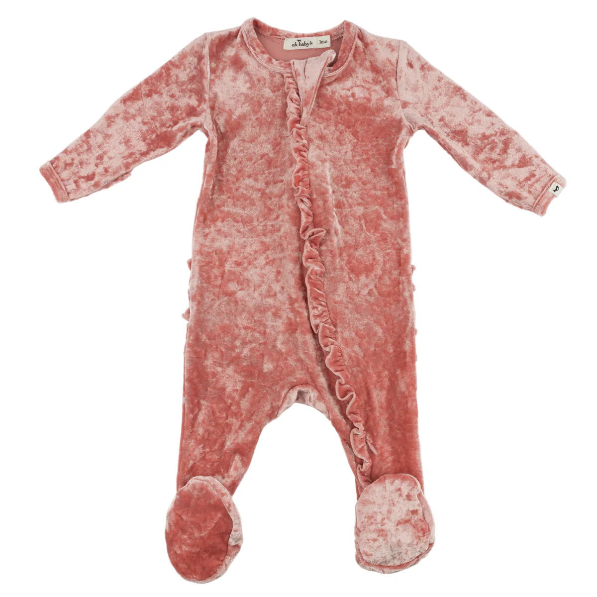 Zipper Footie with Pink Crushed Velvet Ruffles