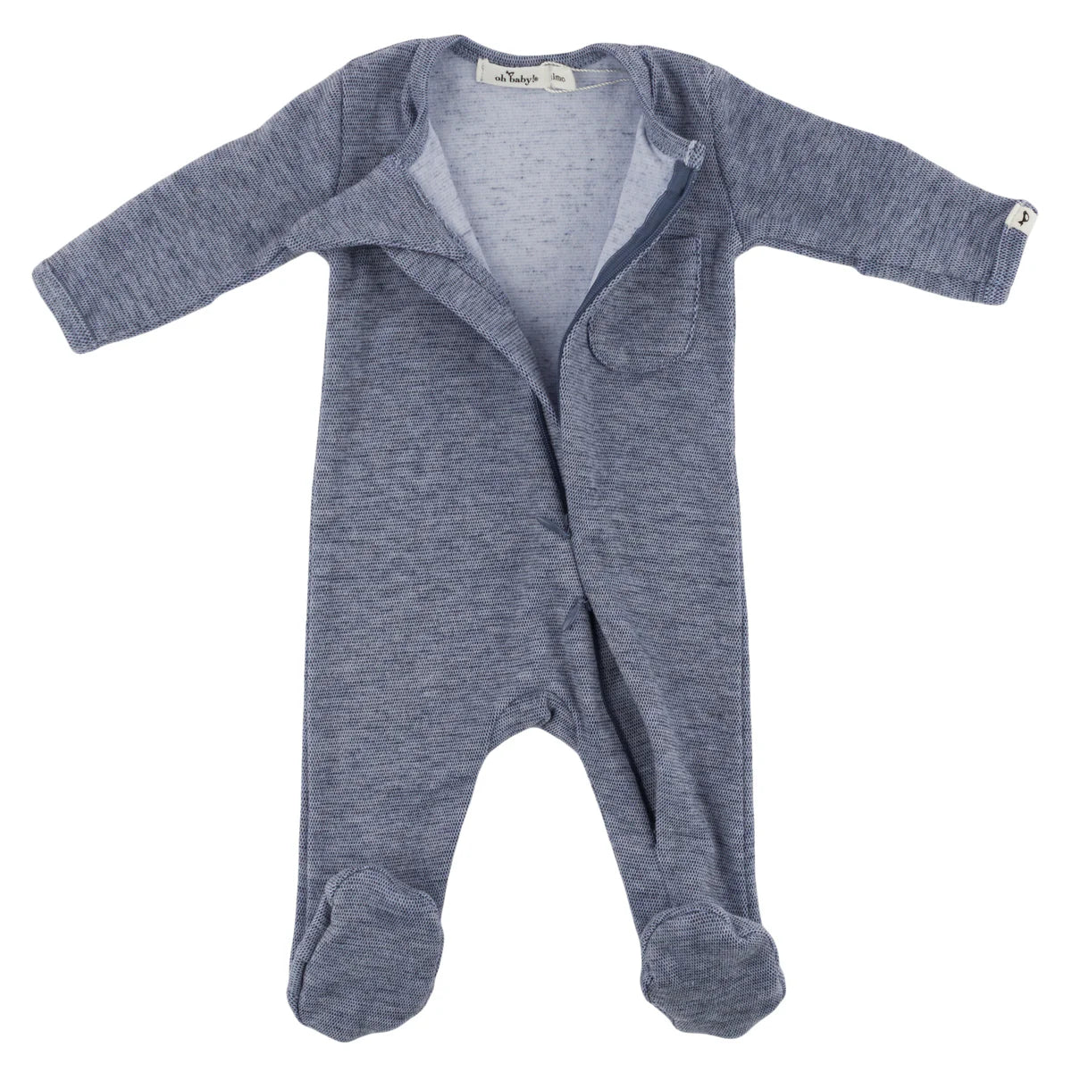 Honeycomb Zipper Footie with Pocket in Denim