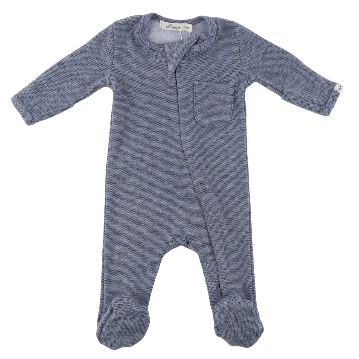 Honeycomb Zipper Footie with Pocket in Denim