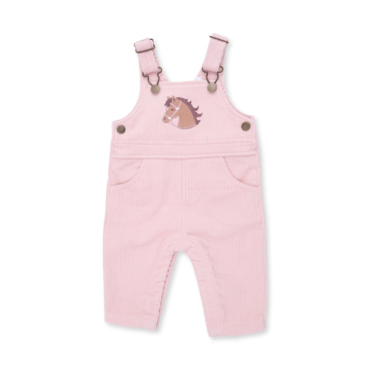 Pink Corduroy Old School Overall with Horse Applique