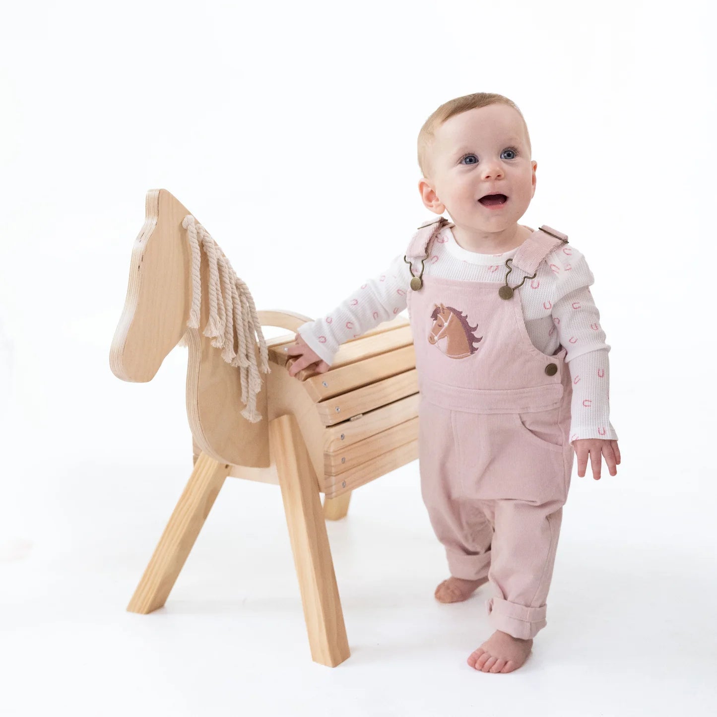 Pink Corduroy Old School Overall with Horse Applique