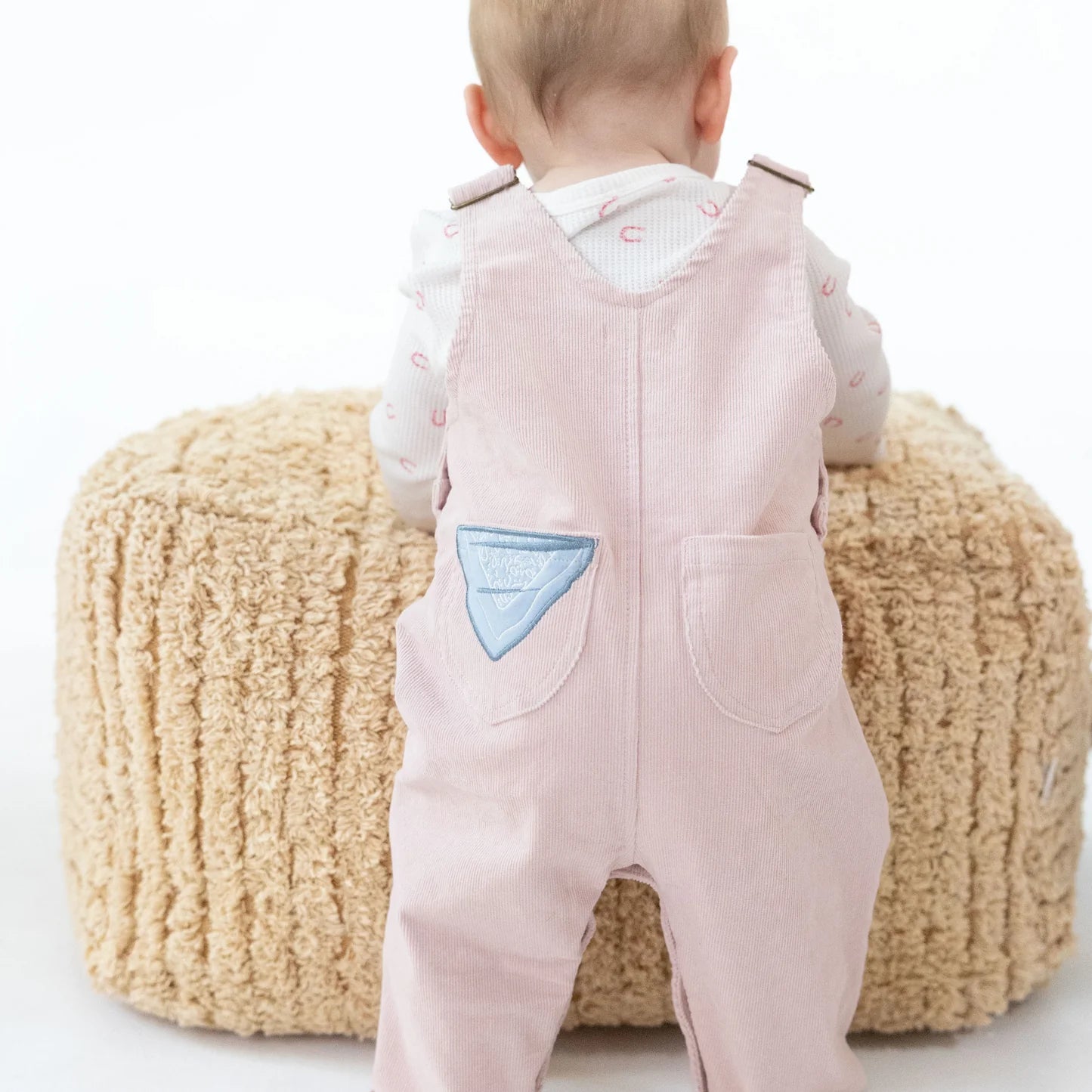 Pink Corduroy Old School Overall with Horse Applique