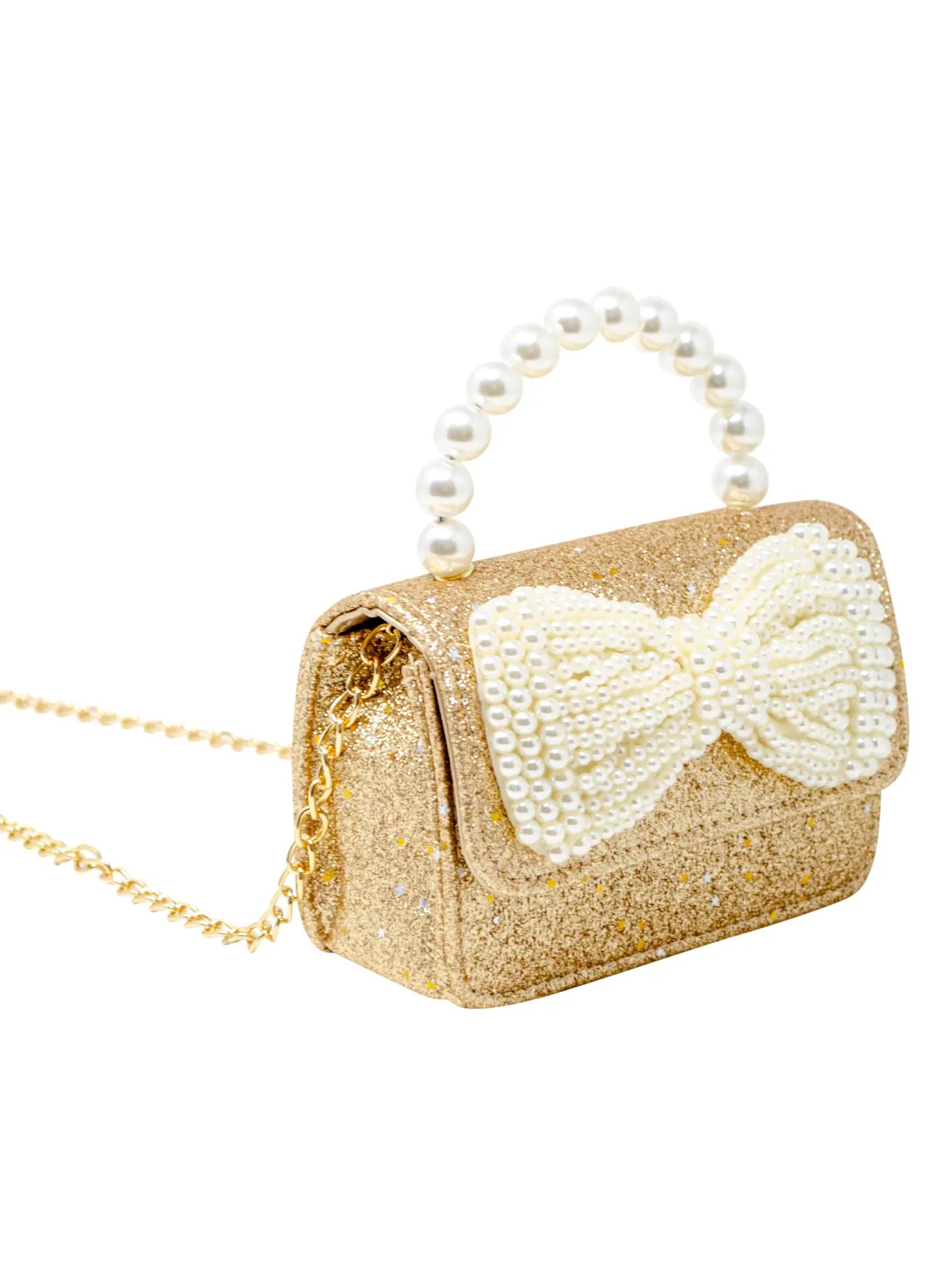 Glitter Pearl Handle Bow Handbag