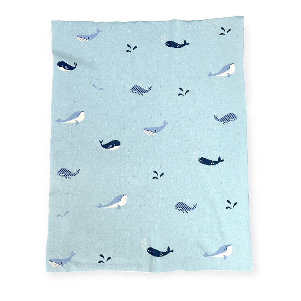 Whales Organic Cotton Knit Baby Blanket