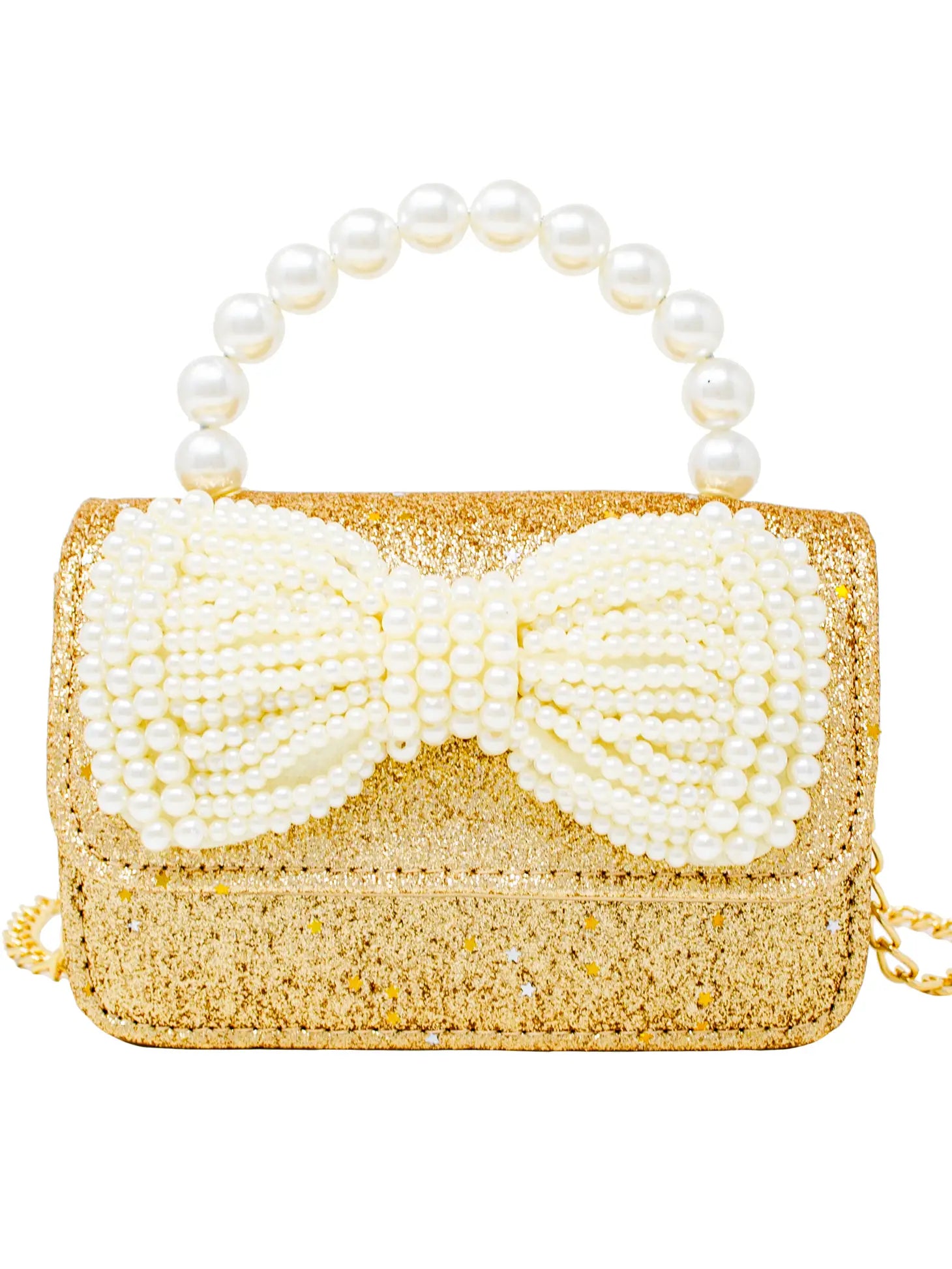 Glitter Pearl Handle Bow Handbag