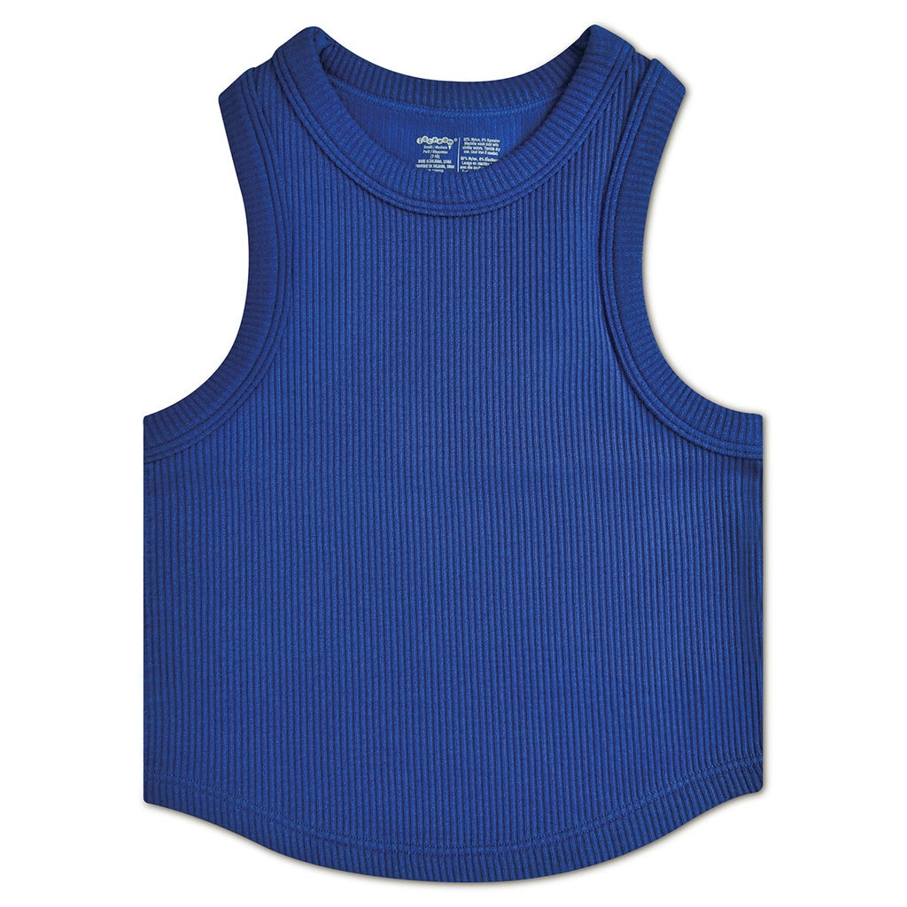Navy Blue Cropped Ribbed Racerback Tank Top