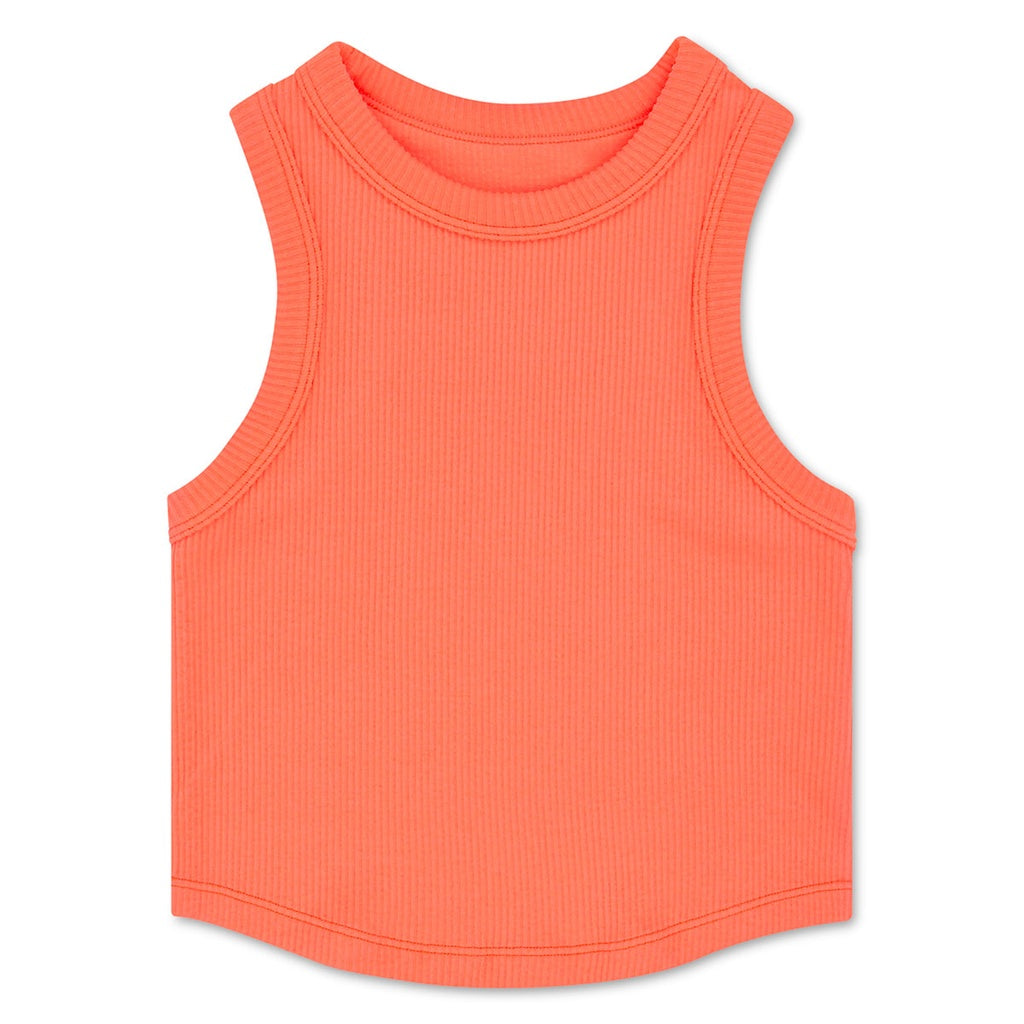 Neon Orange Cropped Ribbed Racerback Tank Top