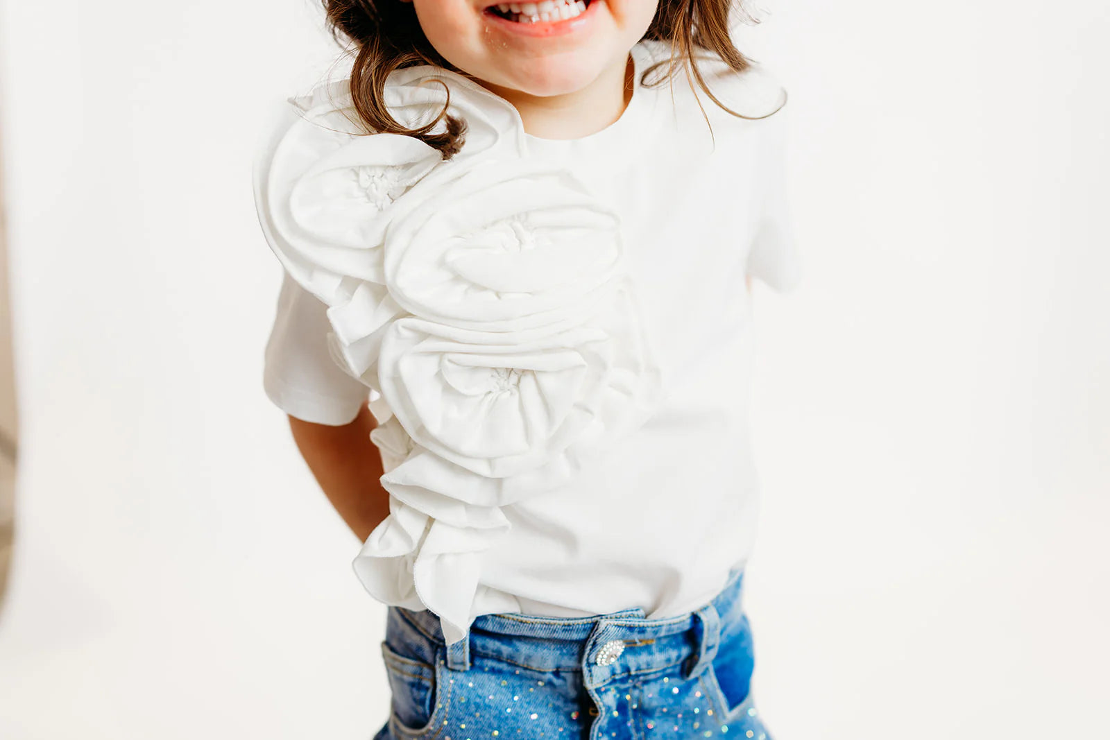 White Flower Ruffle Top