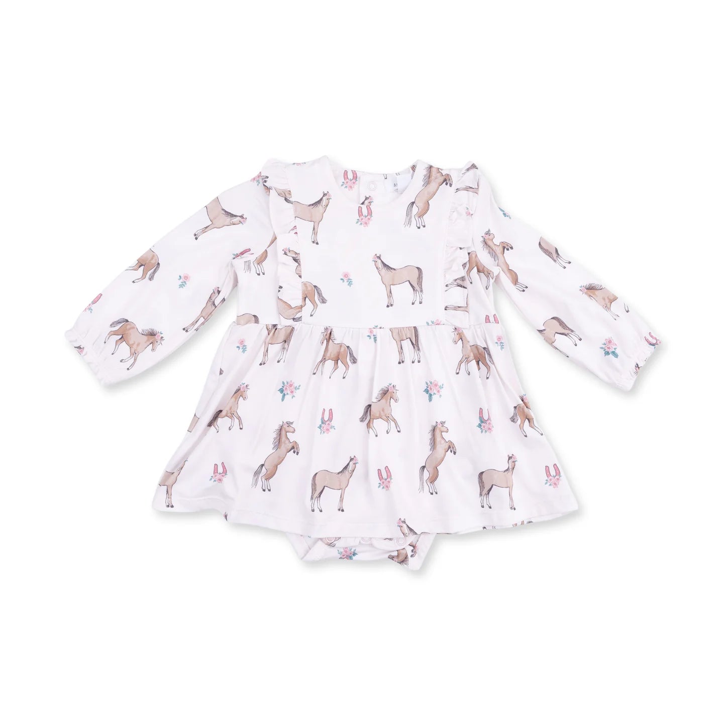 I Love Horses Long Sleeve Ruffle Bodysuit Dress