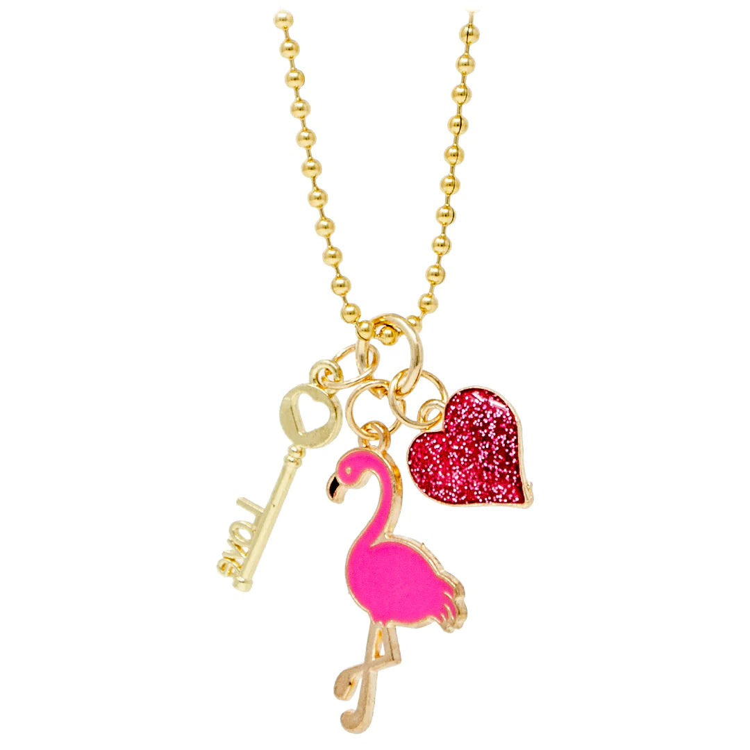 Flamingo, Heart & Key Necklace
