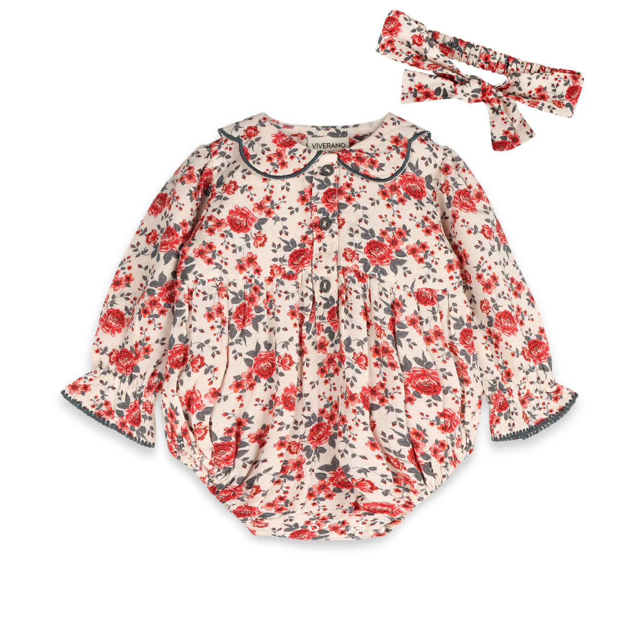 Rosabelle Rose Floral Baby Romper & Headband Set