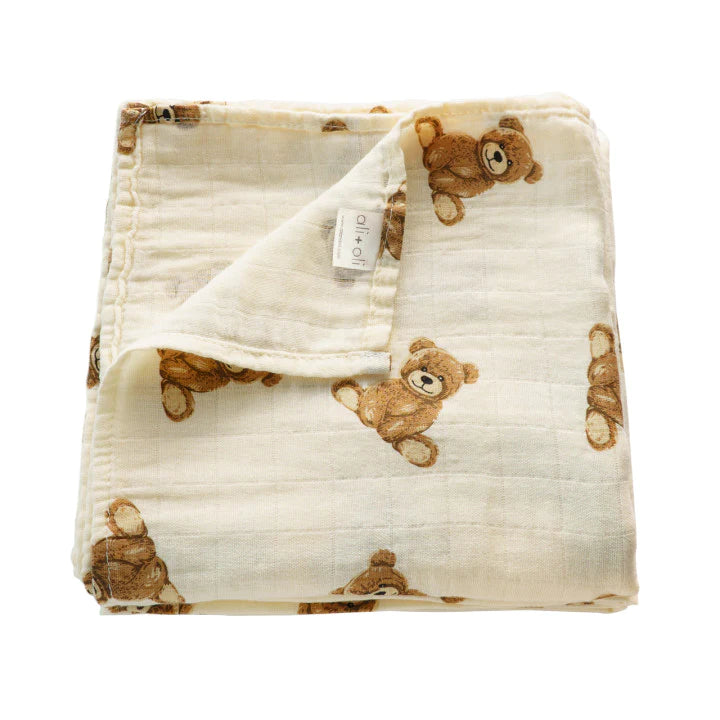 Teddy Bear Muslin Swaddle Blanket