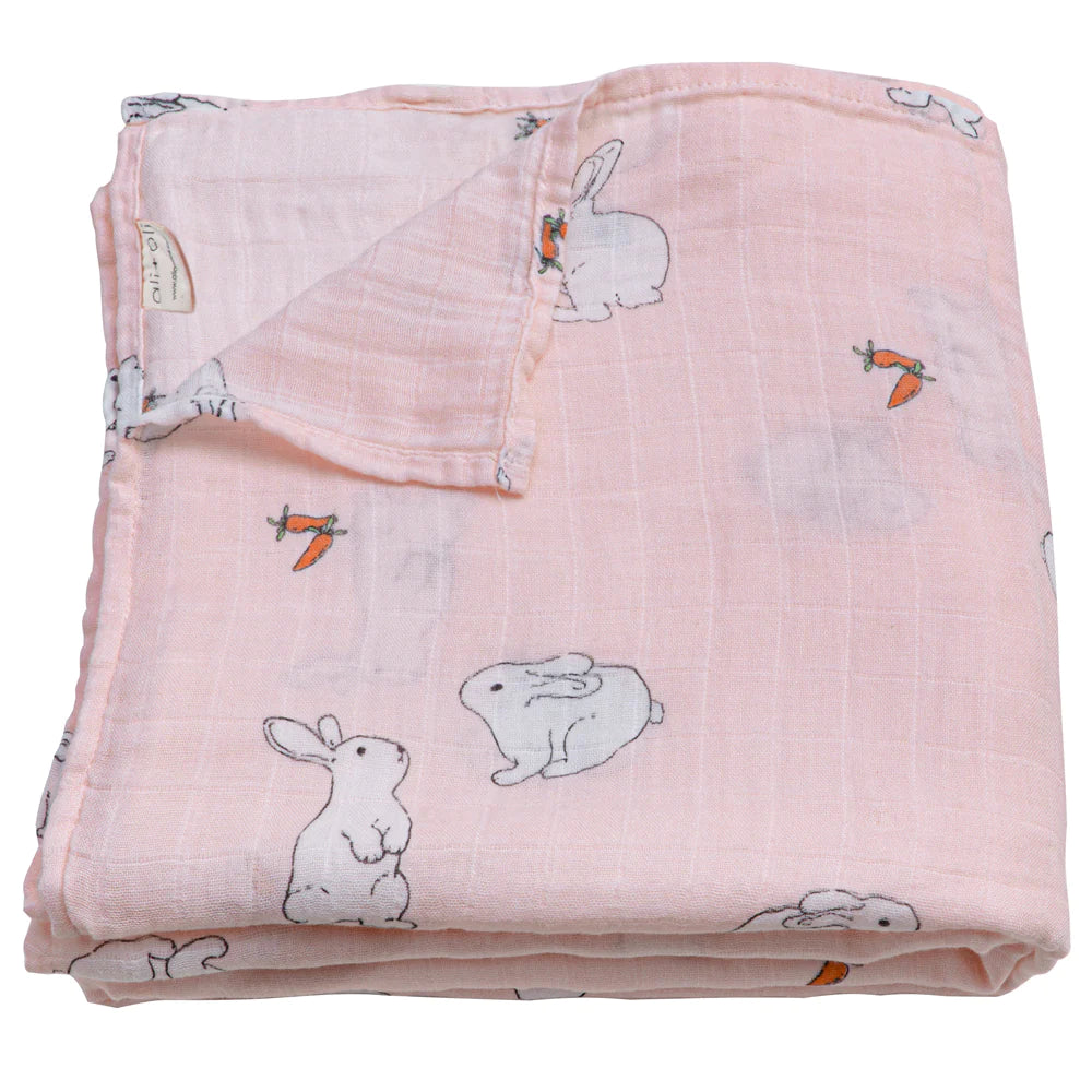 Pink Bunny Muslin Swaddle Blanket