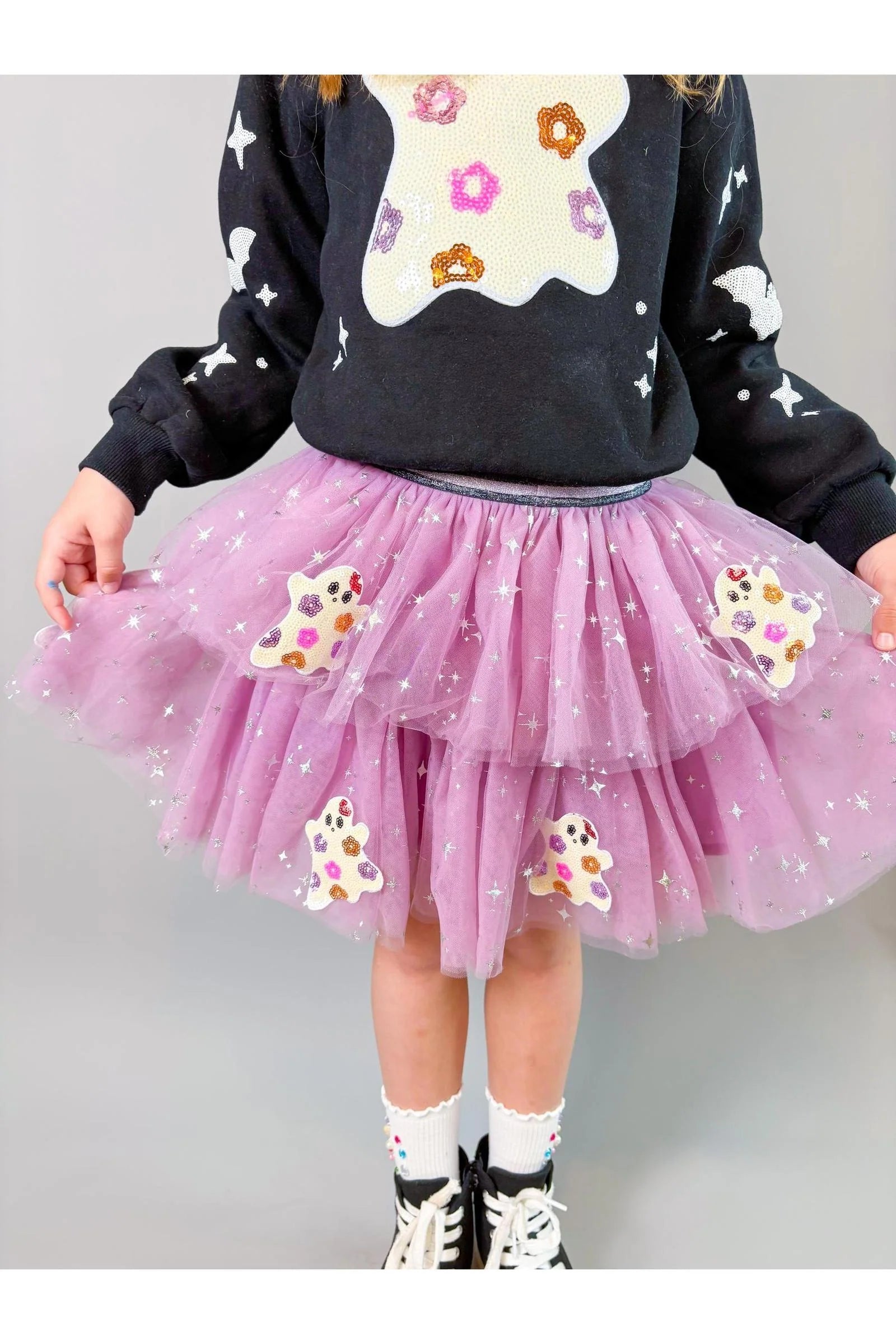 Halloween Ghost Patched Tulle Skirt