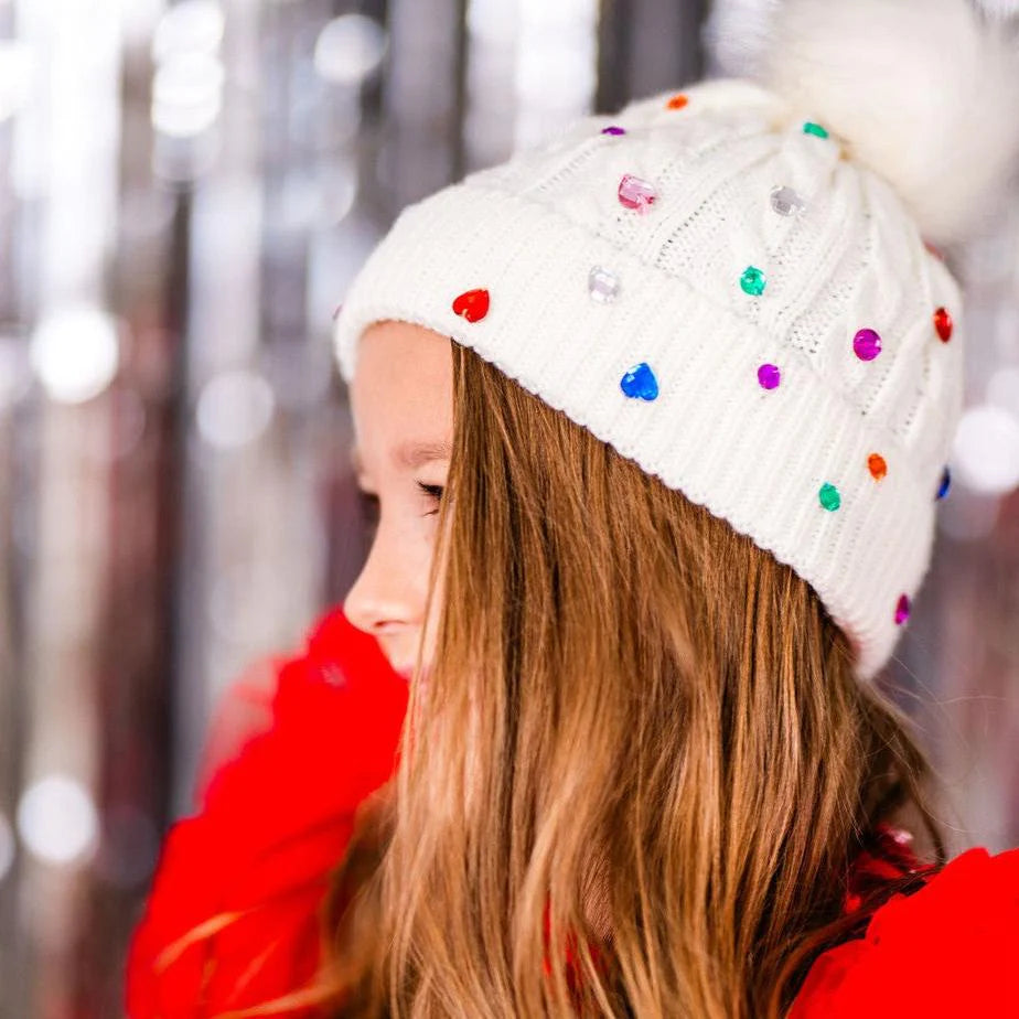 Bedazzled Off White Winter Hat