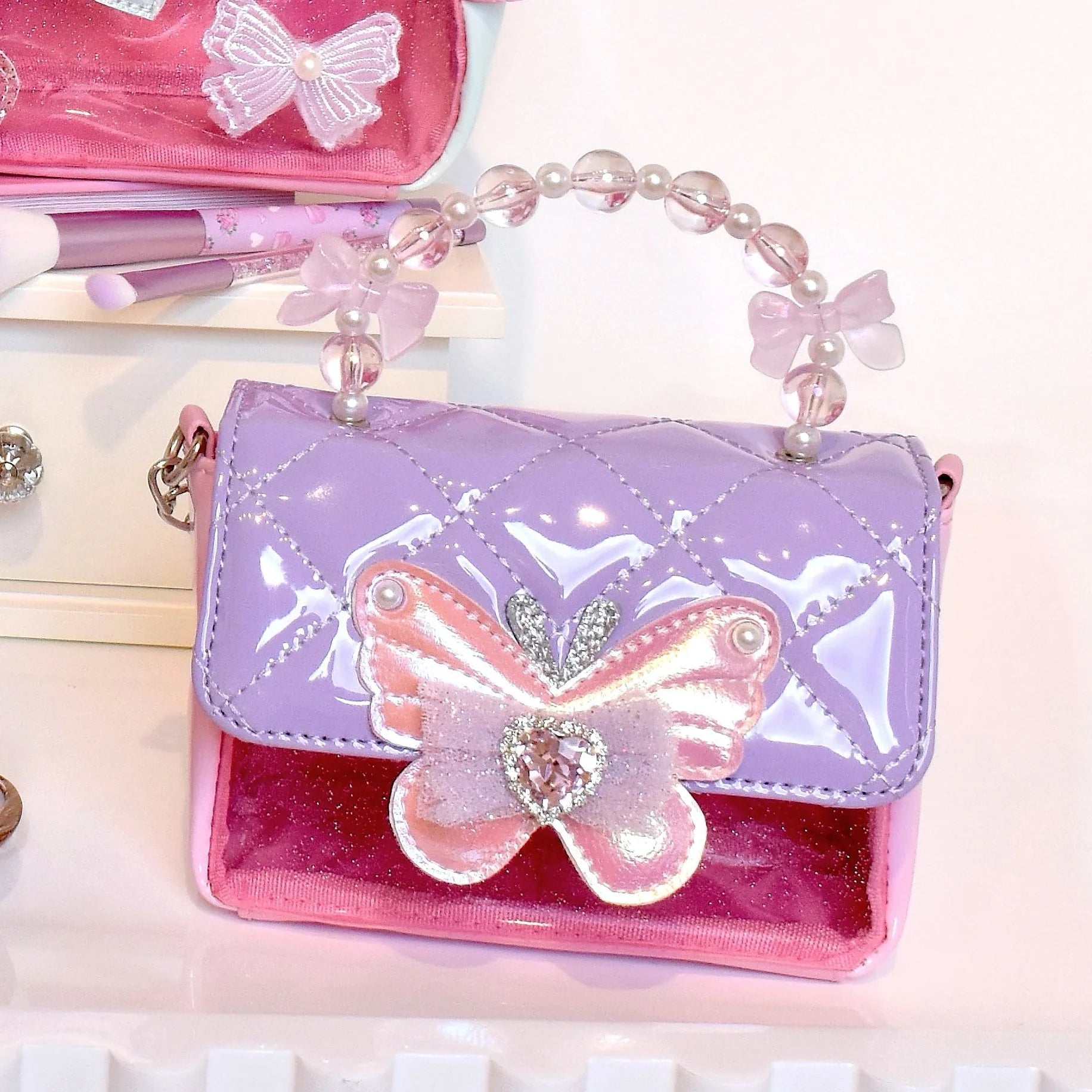 Quilted Clear Butterfly Mini Flap Crossbody Bag