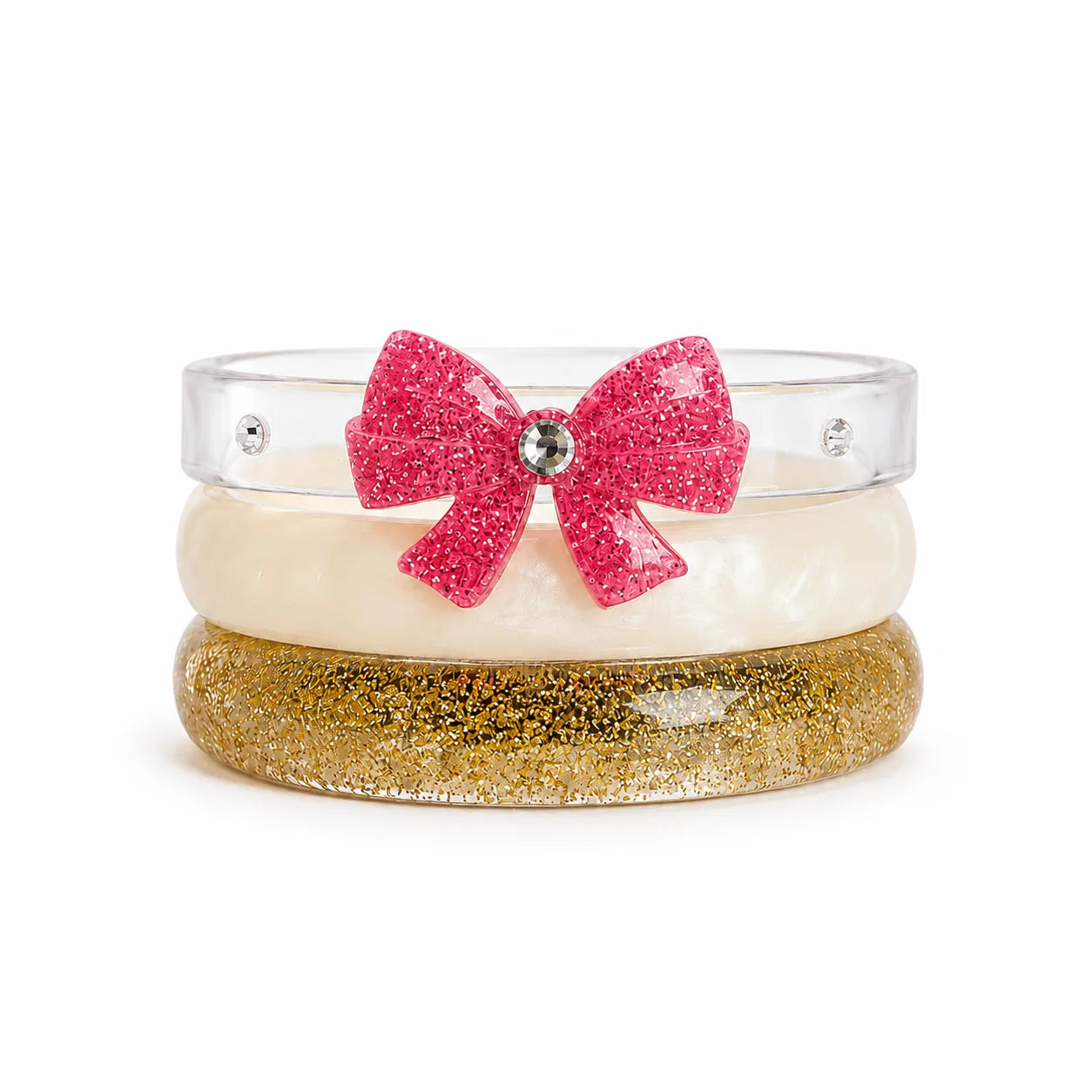 Bow Glitter Pink Bangles (Set of 3)