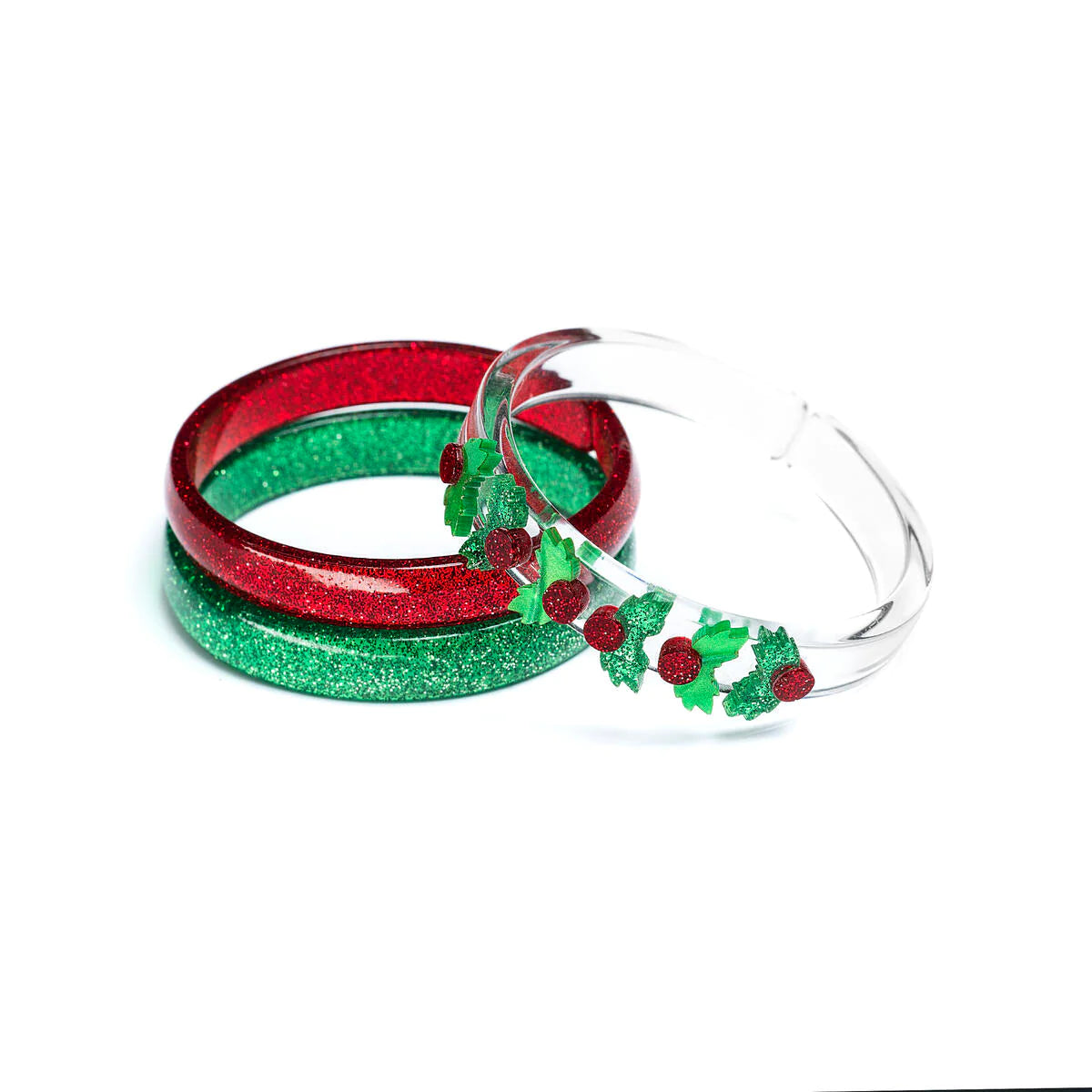 Mistletoe Pearlized Glitter Green Bangles Set (Set of 3)