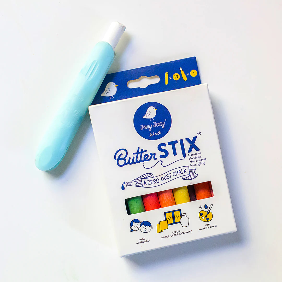 ButterStix 12pcs Assorted Colors + Holder Colorful Dustless Creamy Chalk