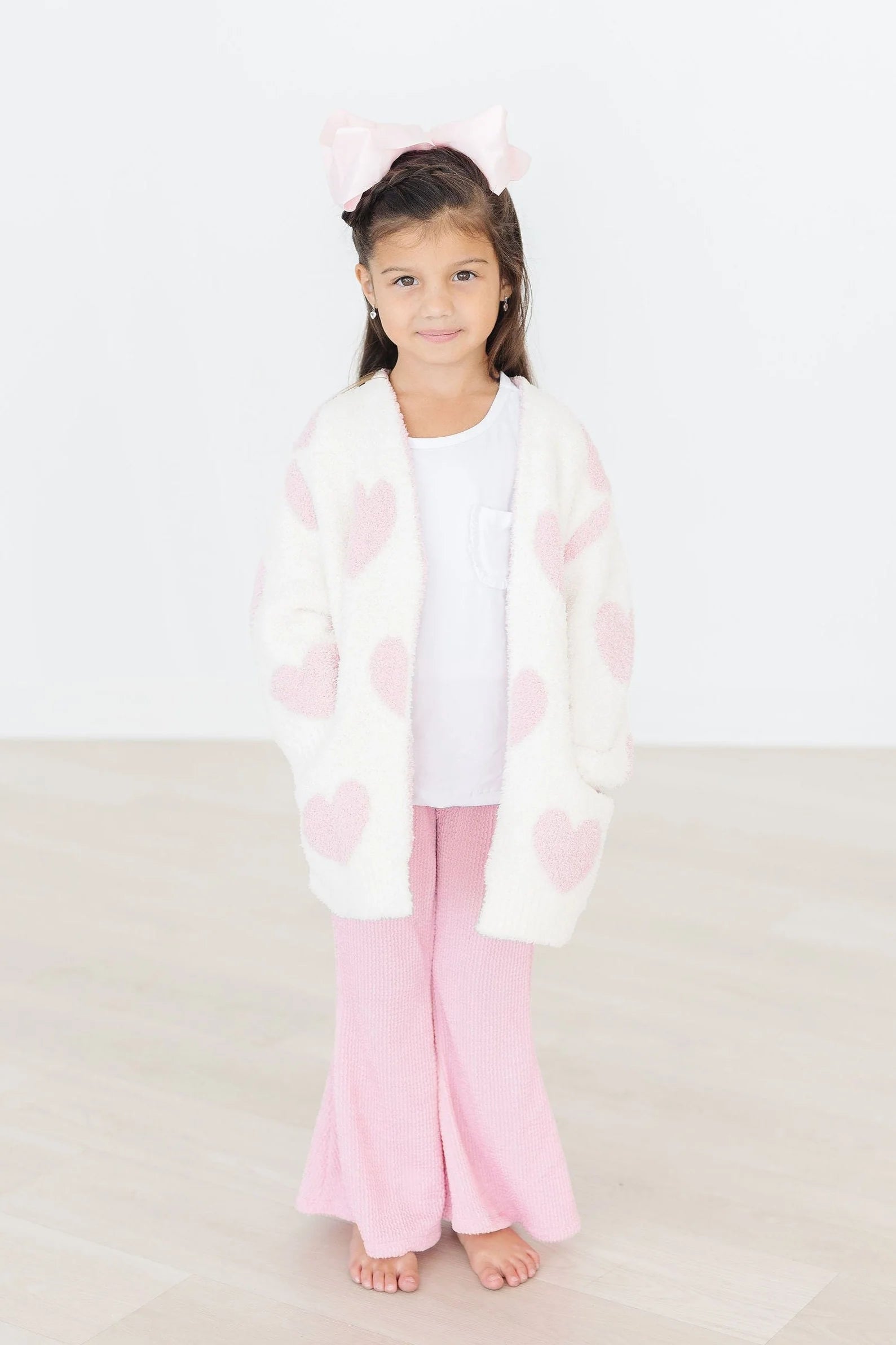 Coconut/Light Pink Heart Cozy Cardigan
