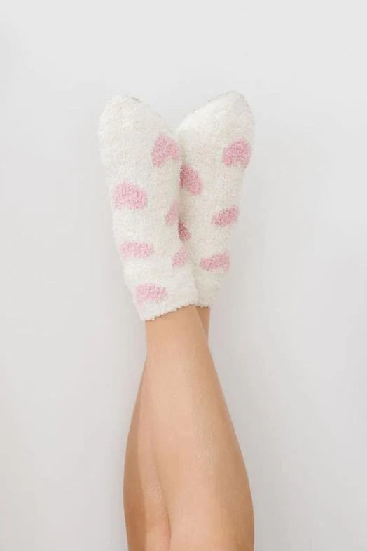 Coconut/Light Pink Heart Cozy Socks