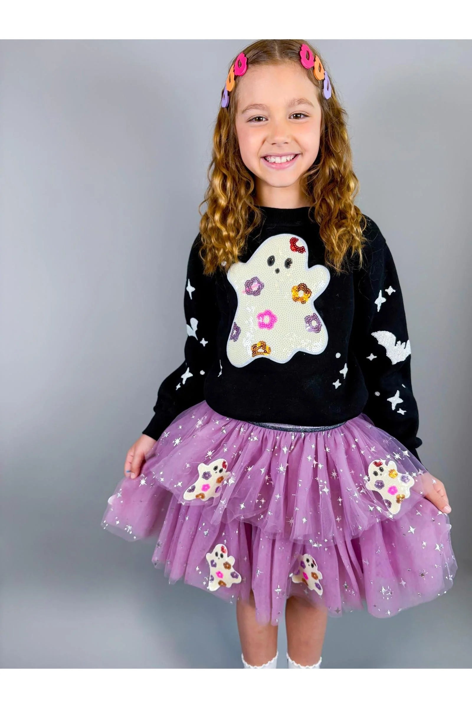 Halloween Ghost Patched Tulle Skirt