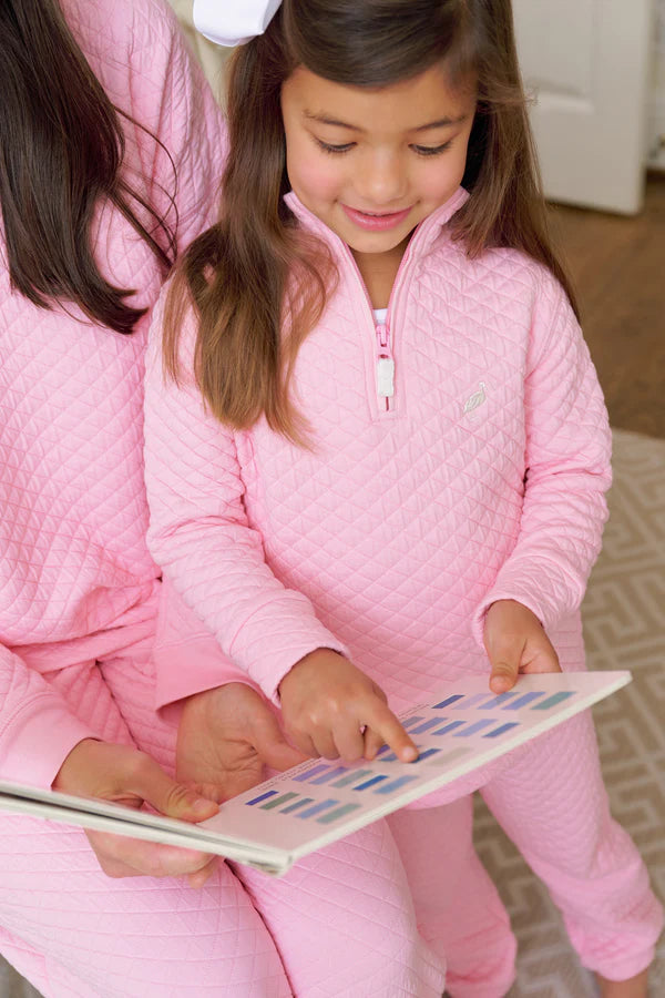 Quilted Canter Collar Half Zip in Sandpearl Pink