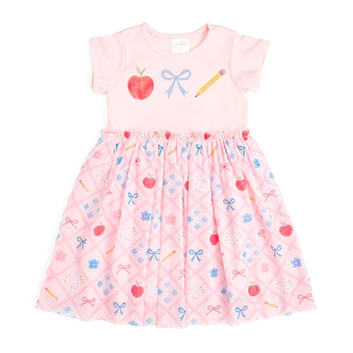 Back To School Trellis Short Sleeve Tutu Dress