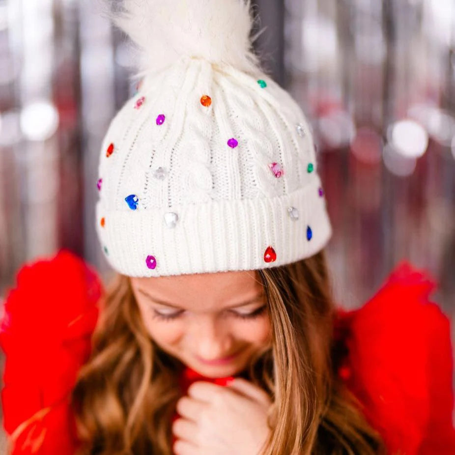 Bedazzled Off White Winter Hat