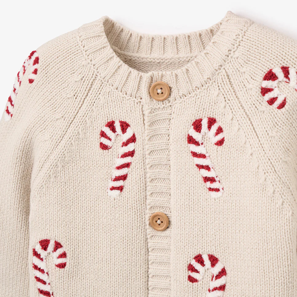 Chenille Candycane Holiday Cardigan Set