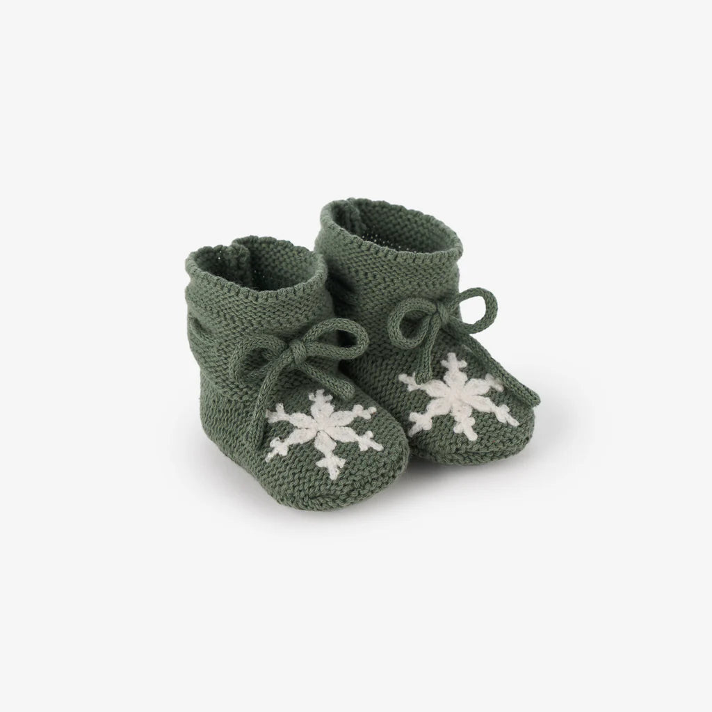 Green Snowflake Knit Baby Booties