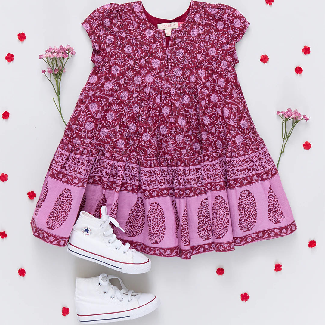 Adele Dress in Burgundy Garden Floral