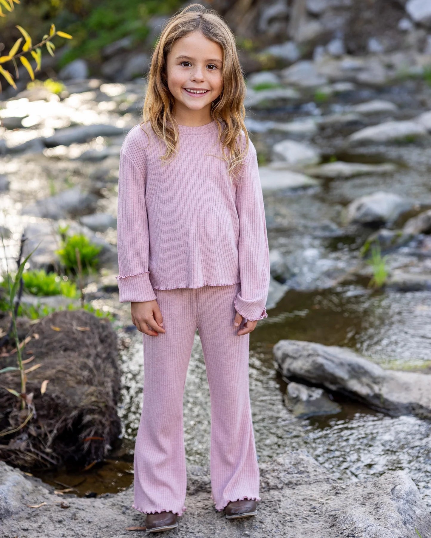 Meadow Bell Bottom Pant | Rose Quartz Brushed Rib