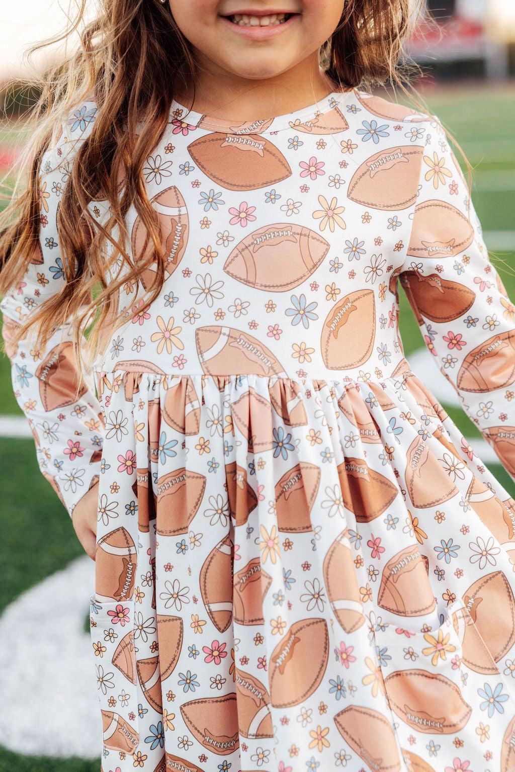 Football Friday 3/4 Sleeve Pocket Twirl Dress