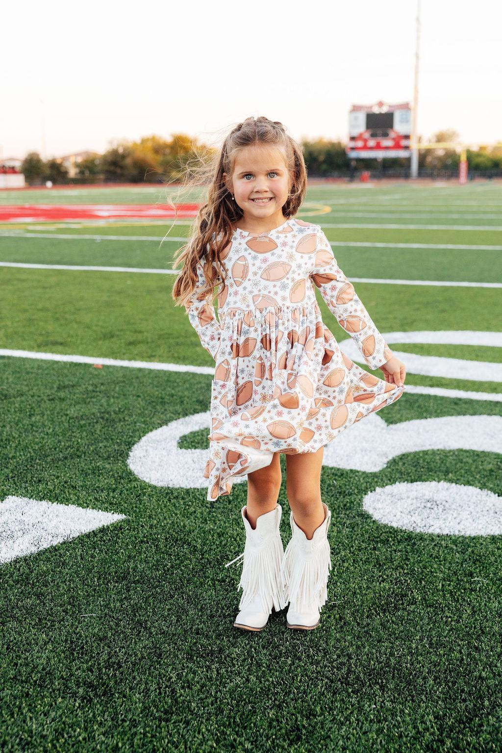 Football Friday 3/4 Sleeve Pocket Twirl Dress