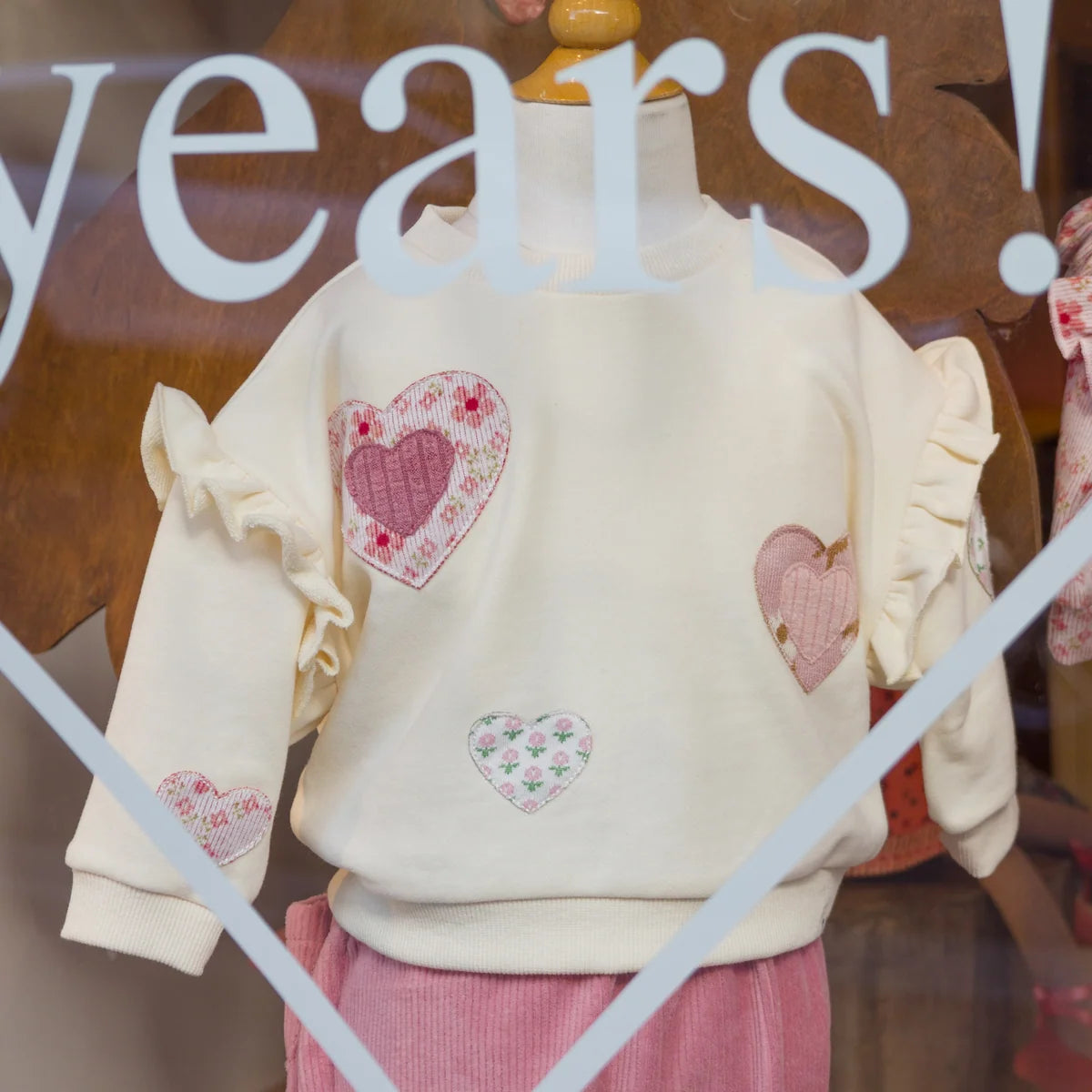 Millie Sweatshirt Multi Hearts Applique | Sugar Cookie