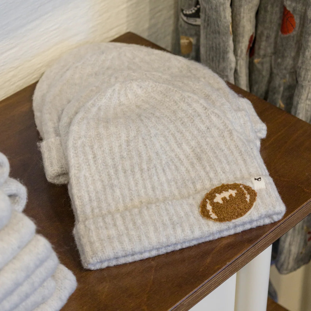 Knitted Football Patch Hat | Heather Gray