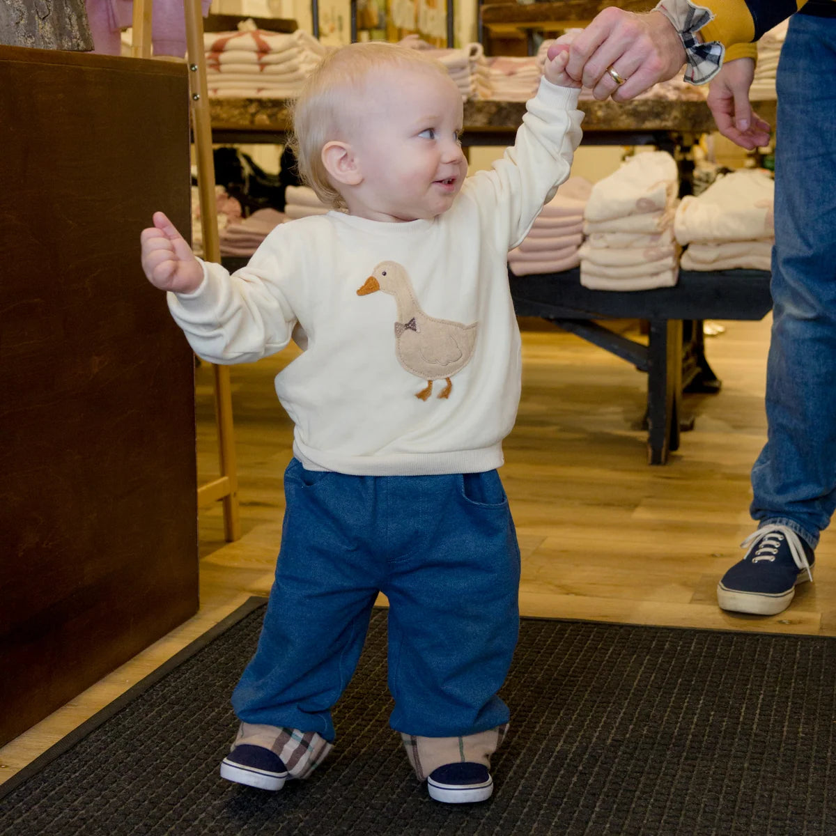 Denim Jeans in Forest Mini Tartan Lined