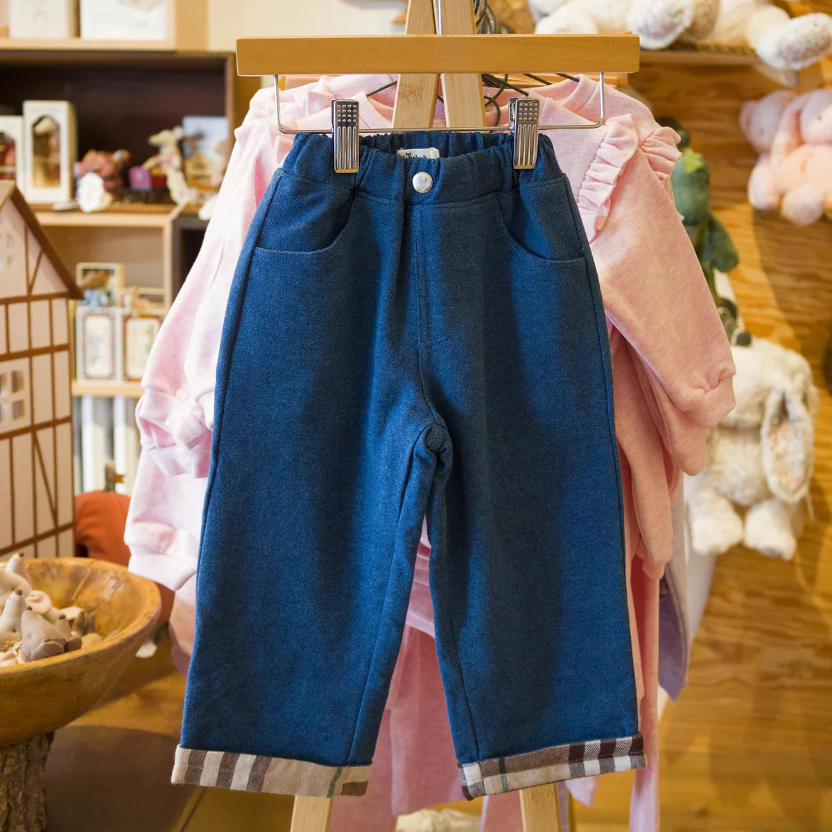 Denim Jeans in Forest Mini Tartan Lined