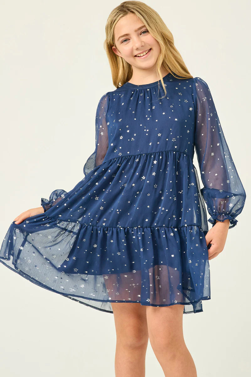Sheer Foil Star Print Dress