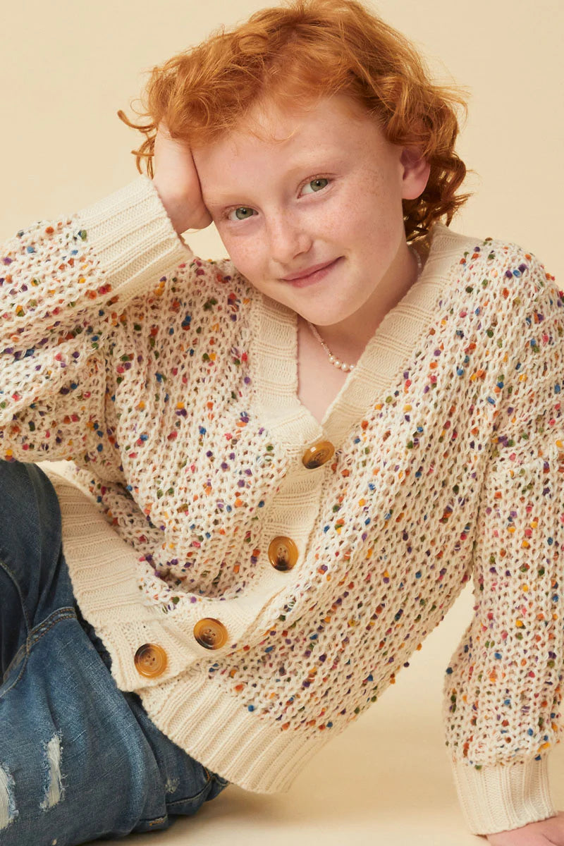 Confetti Popcorn Knit Buttoned Sweater Cardigan