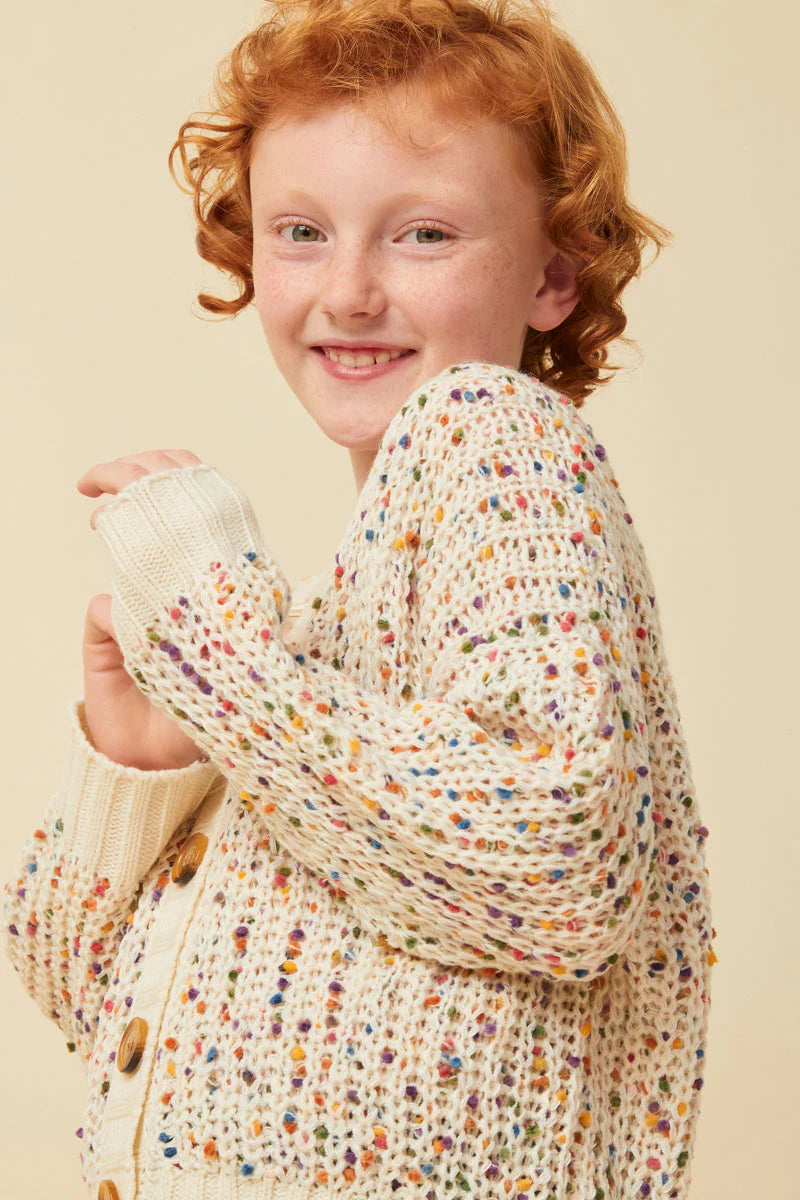 Confetti Popcorn Knit Buttoned Sweater Cardigan