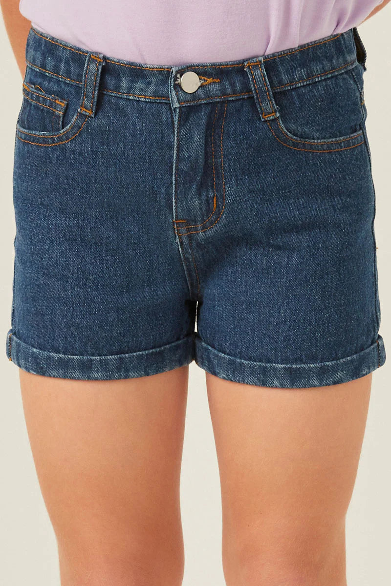 Girls Roll Up Denim Shorts - Poppyseed Kids