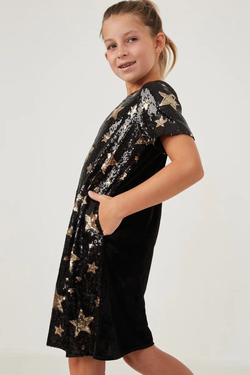 Sequined Star Pattern Shift Dress