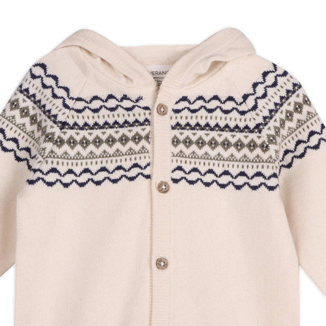 Fair Isle Jacquard Sweater Knit Baby Hooded Jumpsuit (Organic Cotton)