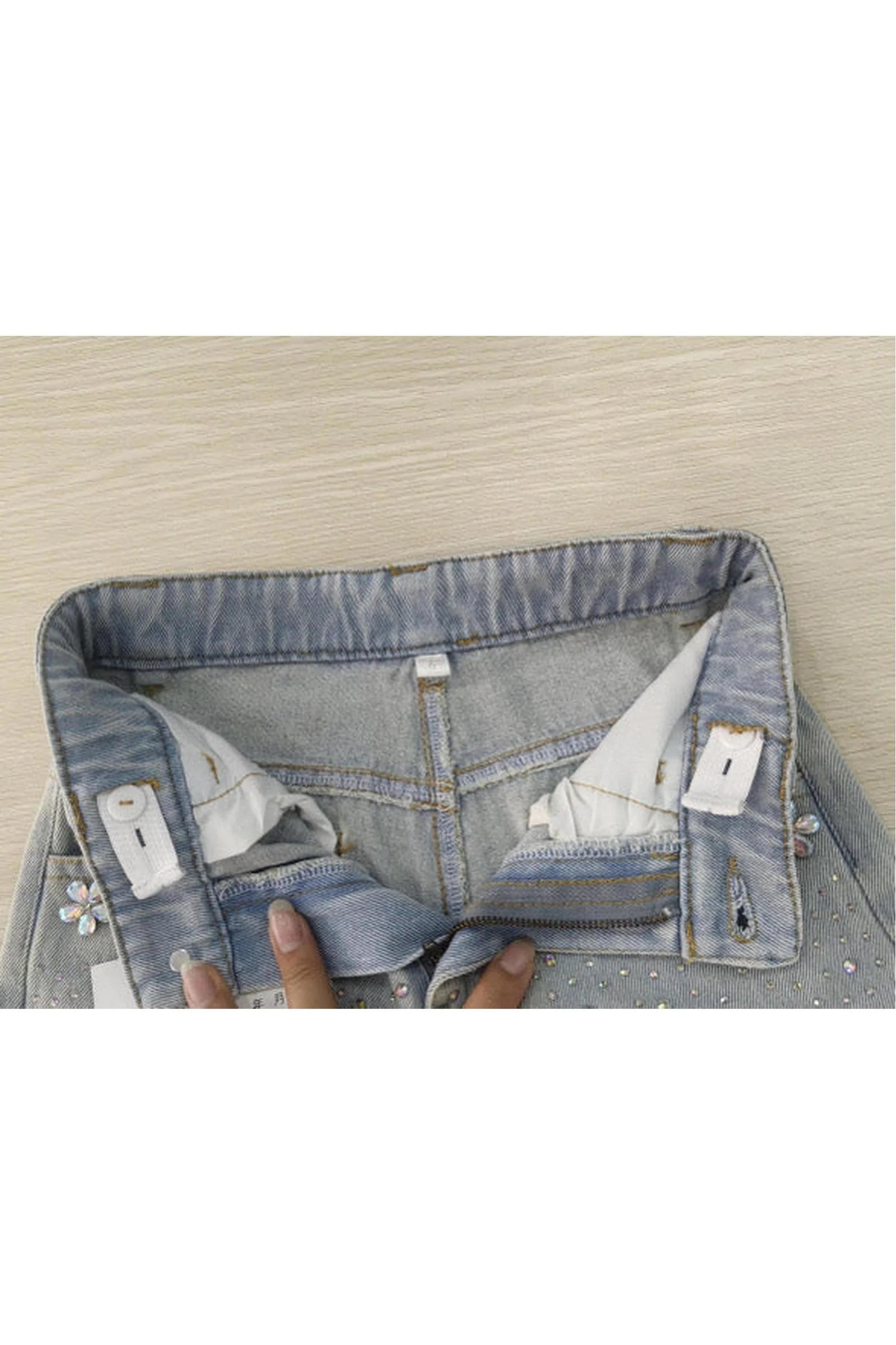 Wide Leg Gem Embellished Jeans