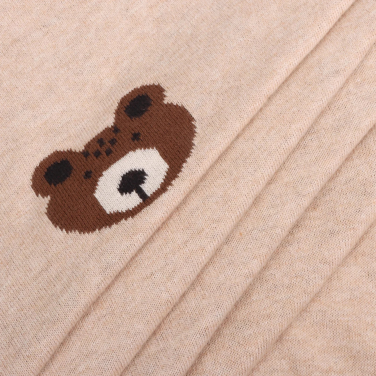 Brown Bear Jacquard Sweater Knit Baby Blanket (Organic Cotton)