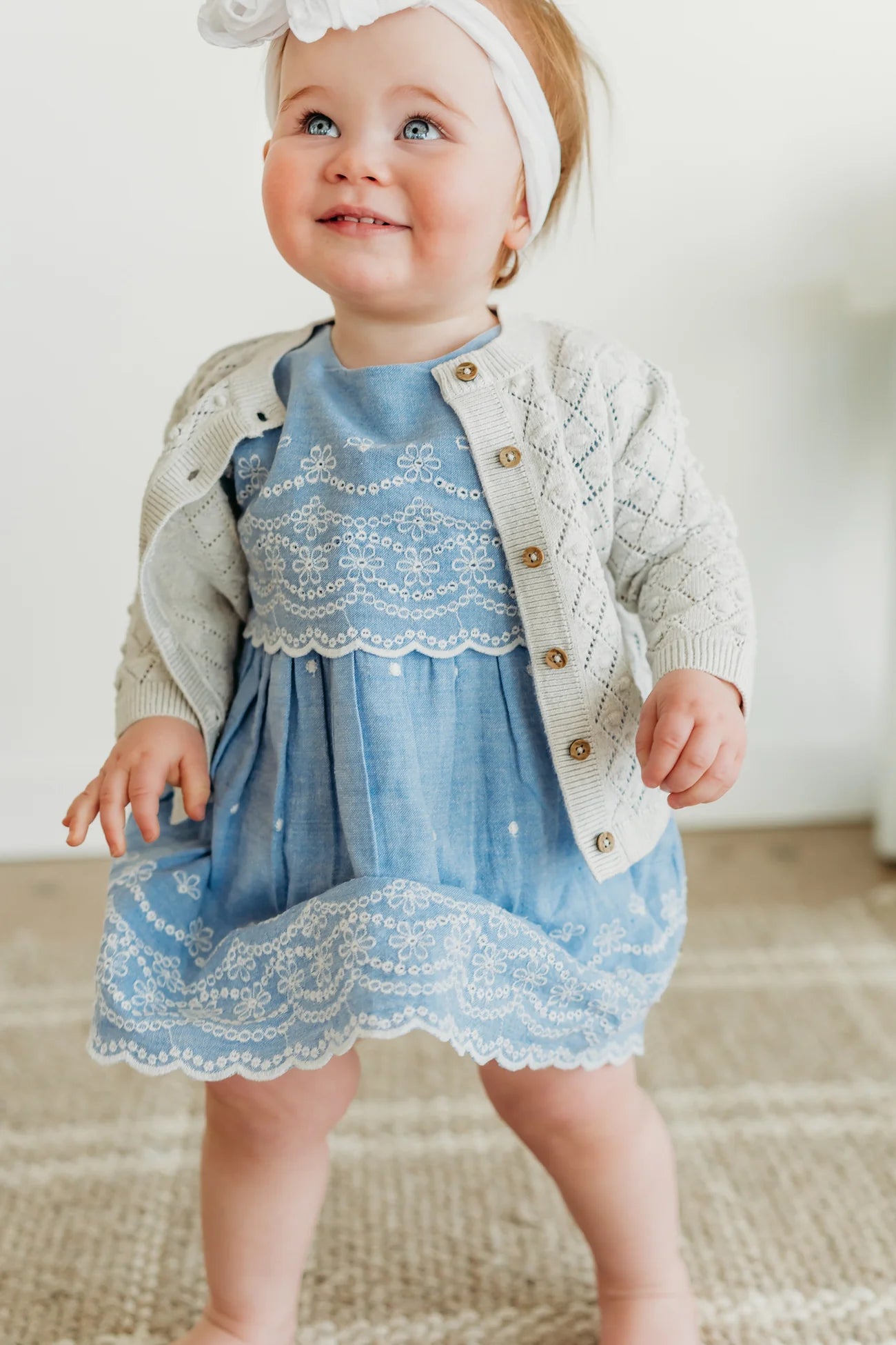 Dobby Pointelle Sweater Knit Baby Cardigan (Organic Cotton)