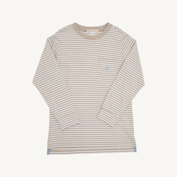 Long Sleeve Carter Crewneck in Keeneland Khaki Stripe